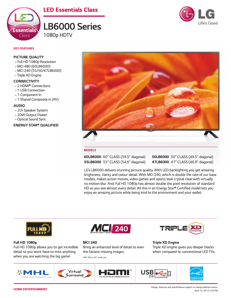 Imagen de la primera página del manual del dispositivo 47LB6000