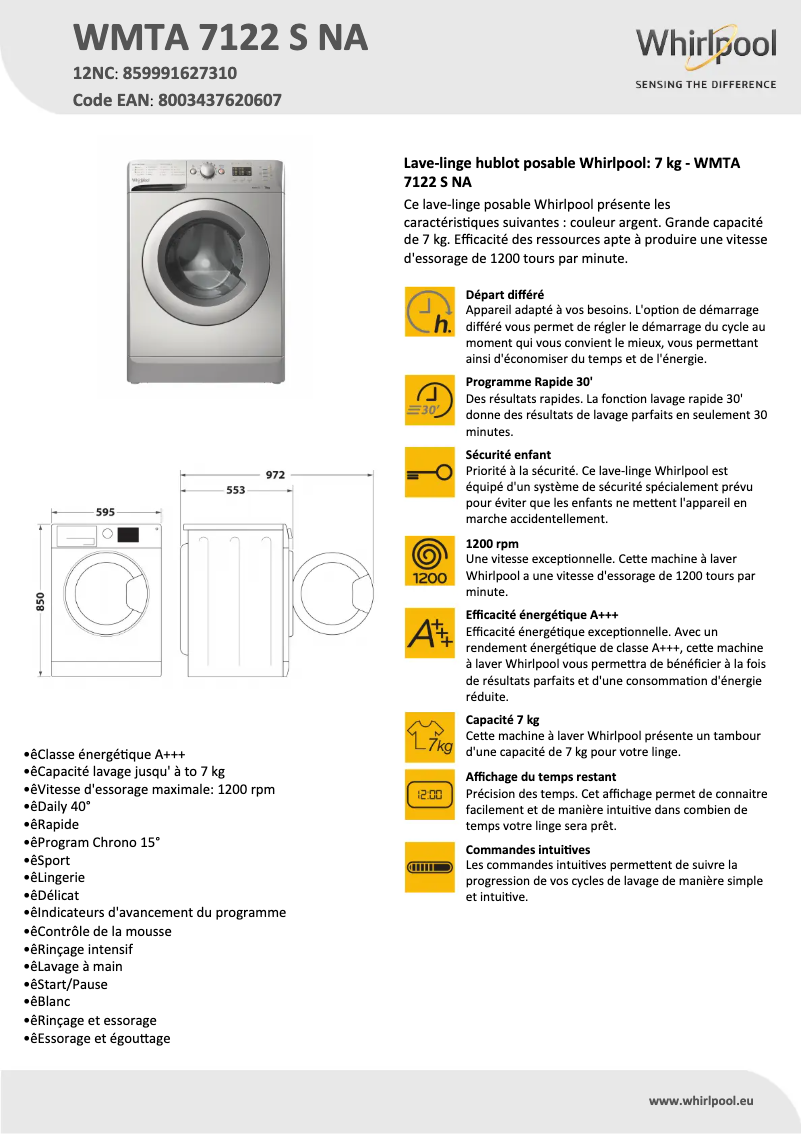 Imagen de la primera página del manual del dispositivo WMTA 7122 S