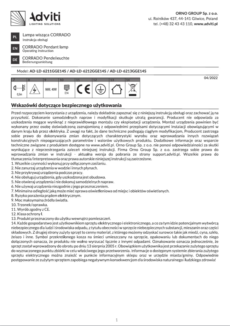 Página 1 del manual Manual de usuario Adviti AD-LD-6213GGE14S