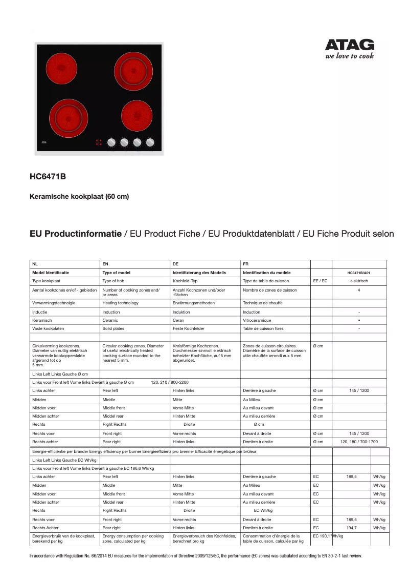 Página 1 del manual Ficha técnica Atag HC6471B