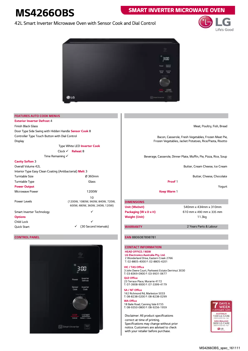 Página 1 del manual Ficha técnica LG MS4266OBS