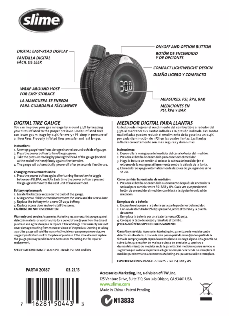Imagen de la primera página del manual del dispositivo 20187