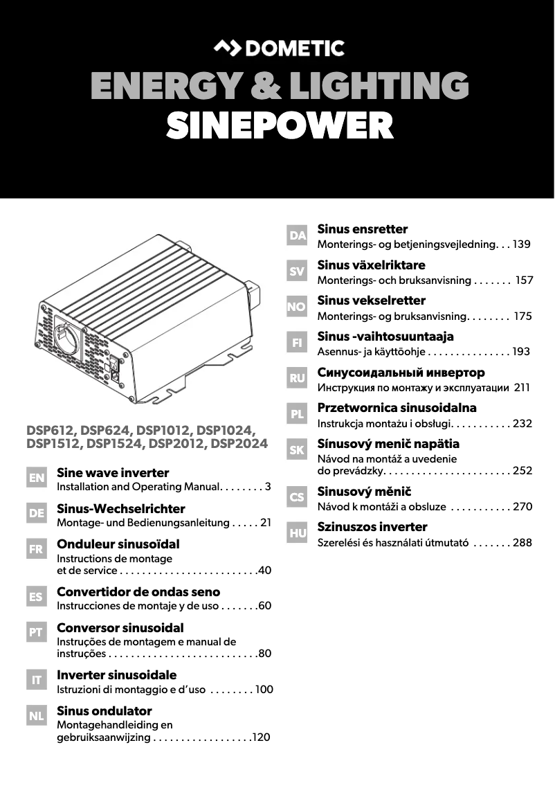 Imagen de la primera página del manual del dispositivo SinePower DSP 2012