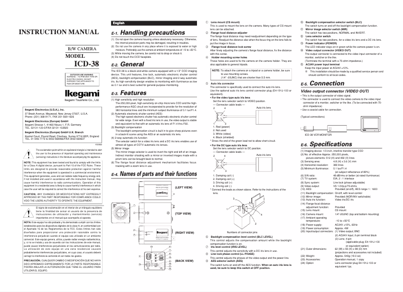 Página nº 1 - Manual de usuario Ikegami ICD-38