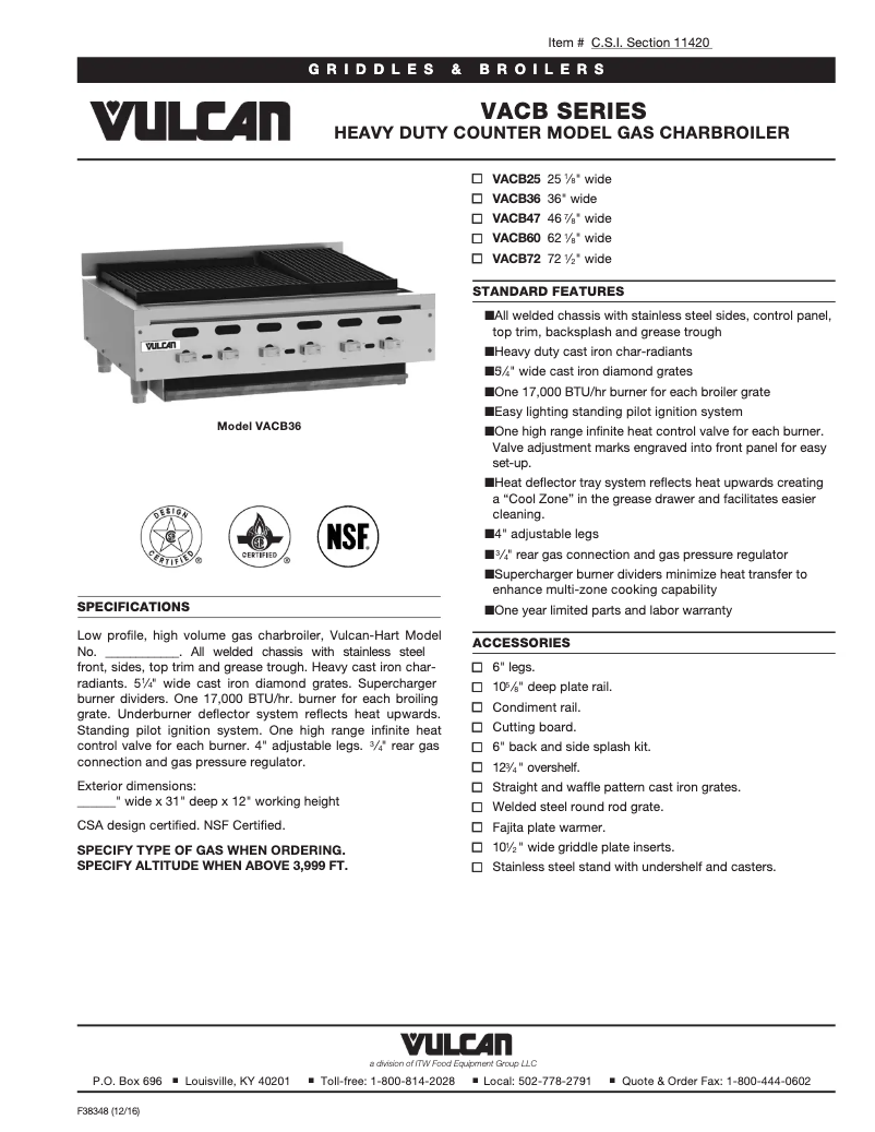Página 1 del manual Ficha técnica Vulcan VACB47