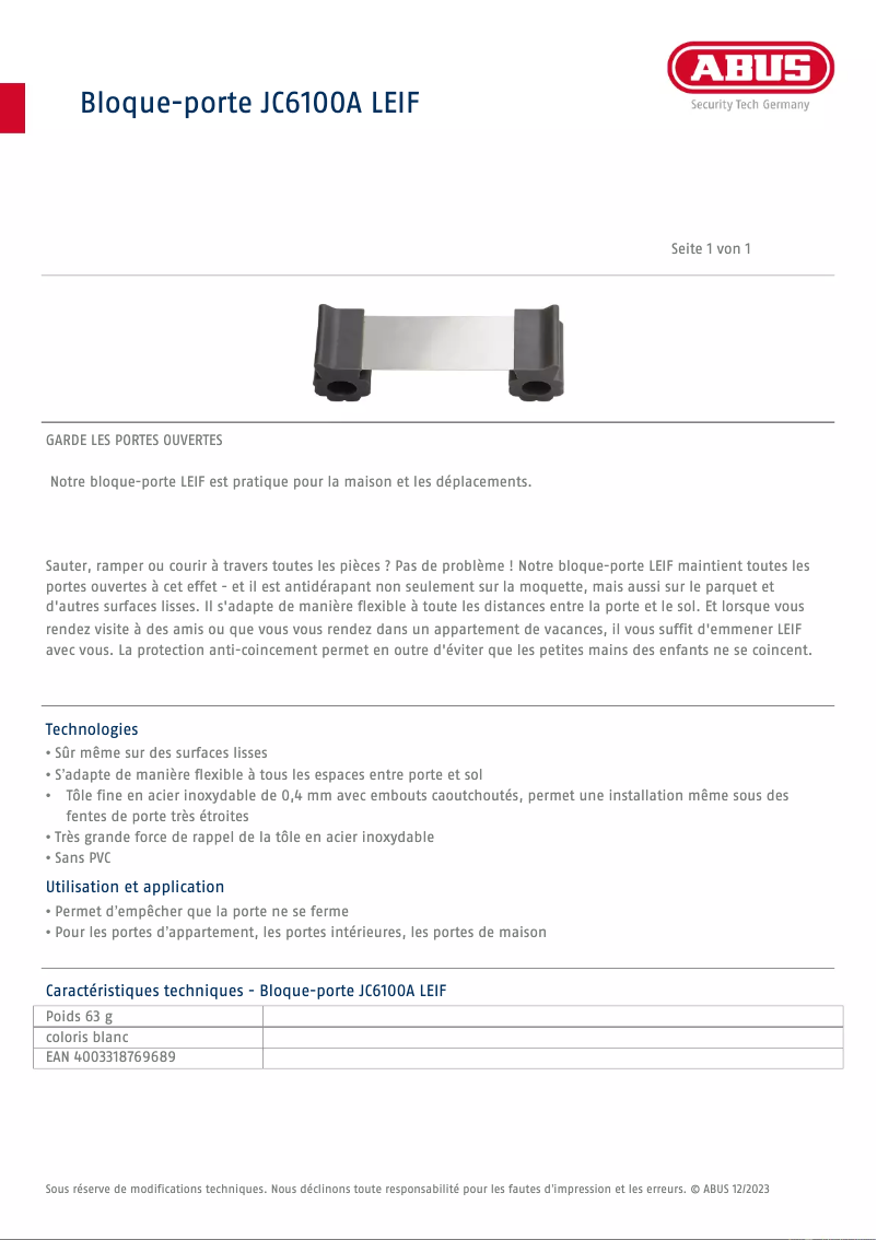 Página 1 del manual Ficha técnica Abus LEIF JC6100A