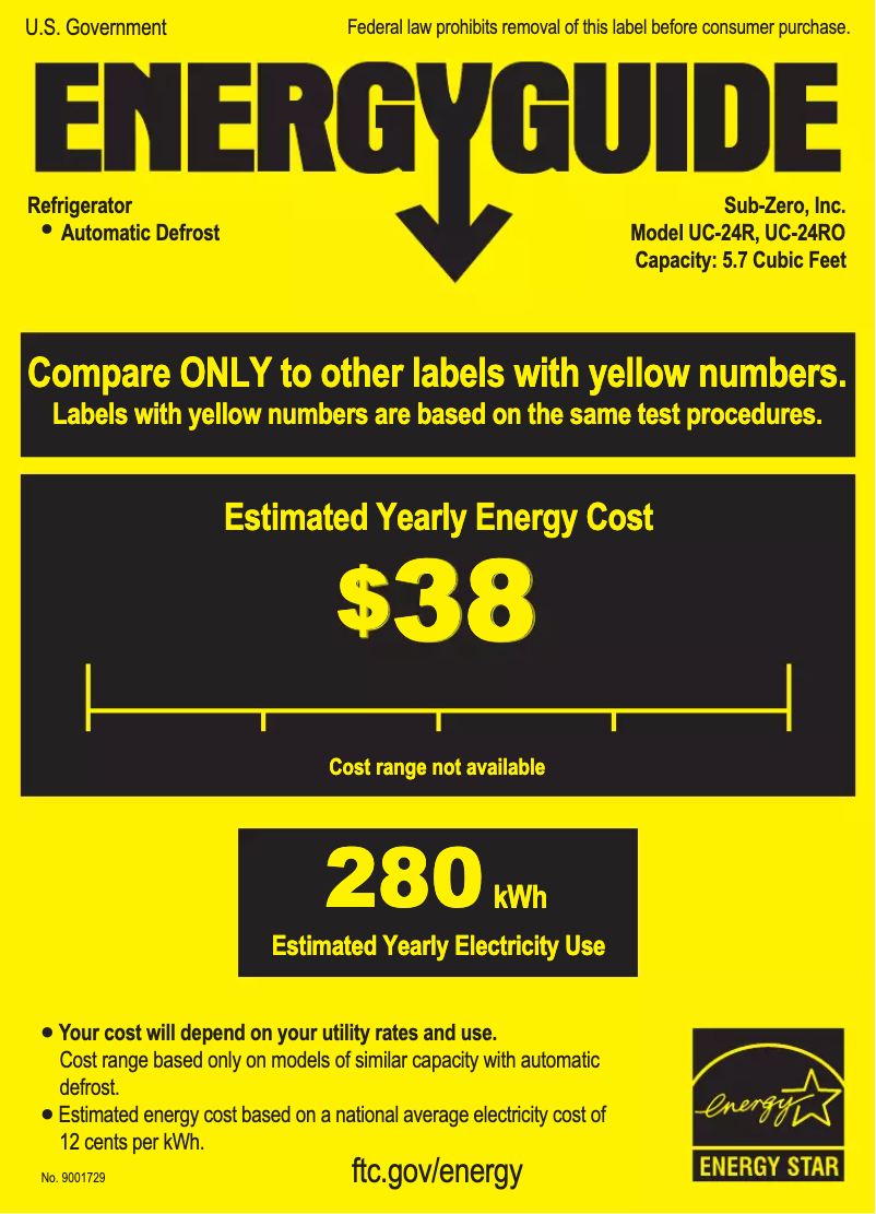 Página 1 del manual Etiqueta energética Sub-Zero UC-24R-LH