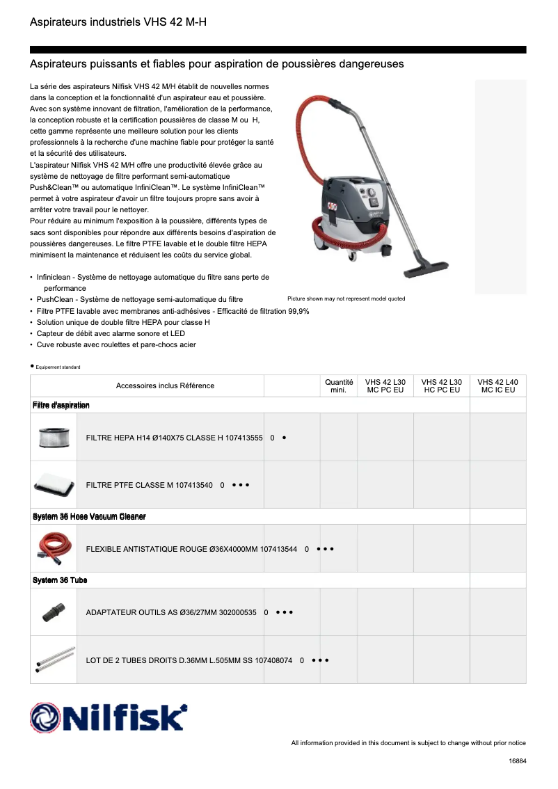 Página 1 del manual Ficha técnica Nilfisk VHS 42 MC