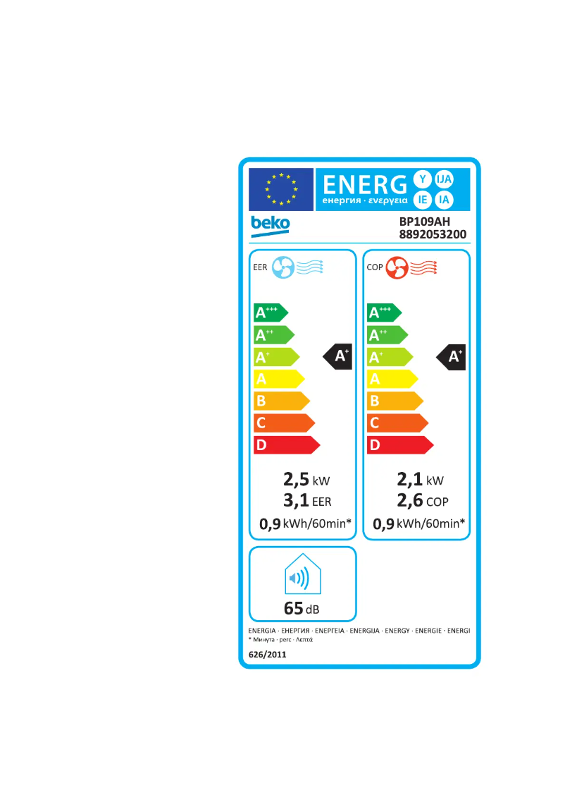 Página 1 del manual Etiqueta energética Beko BP109AH
