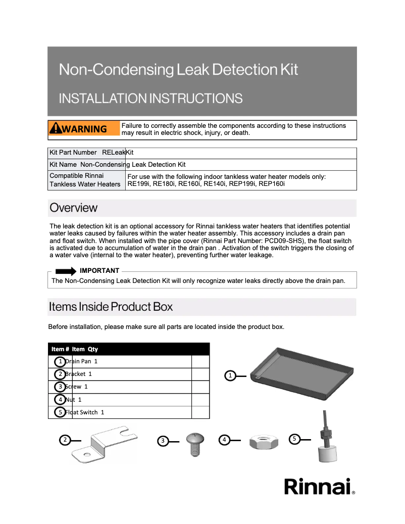 Página 1 del manual Ficha técnica Rinnai REP160iP