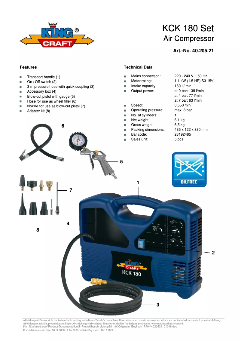 Imagen de la primera página del manual del dispositivo KCK 180