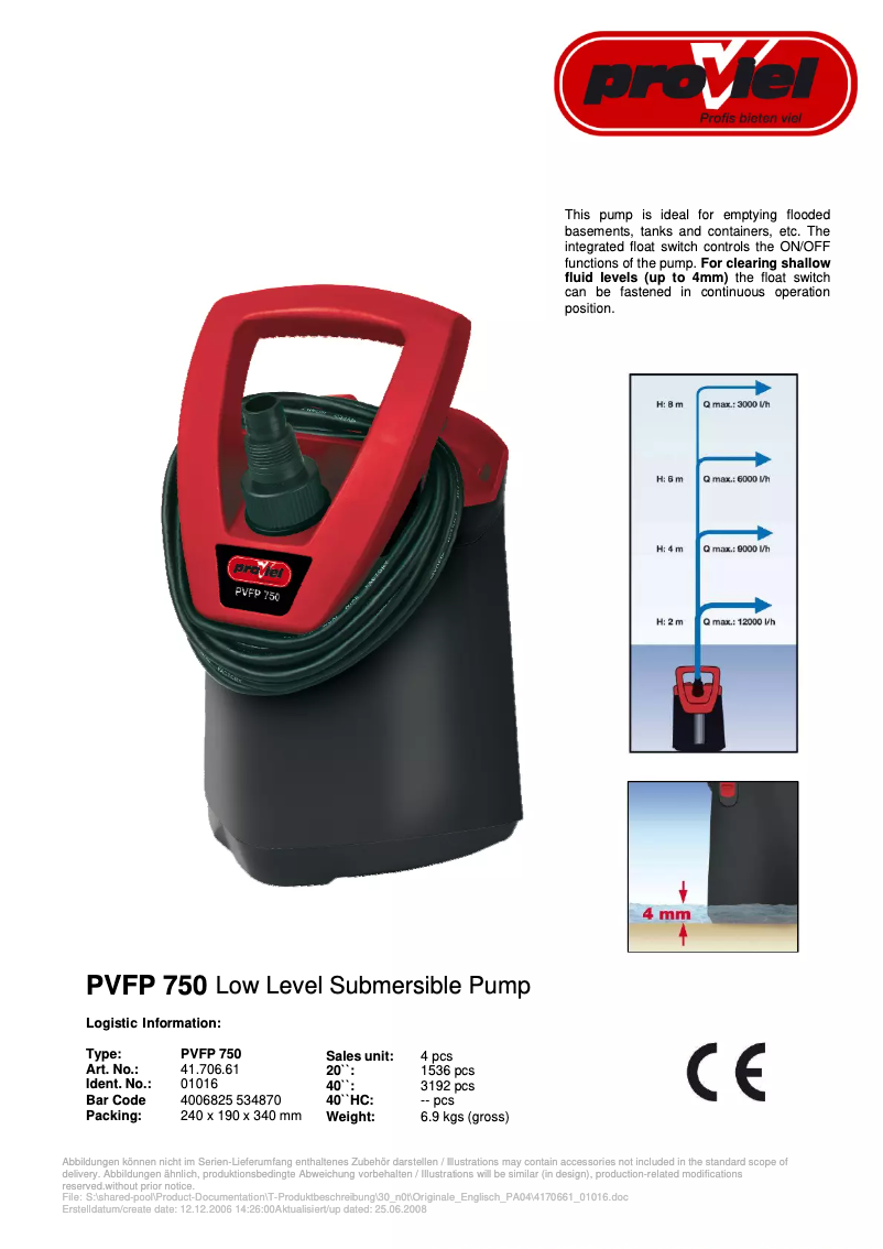 Imagen de la primera página del manual del dispositivo PVFP 750