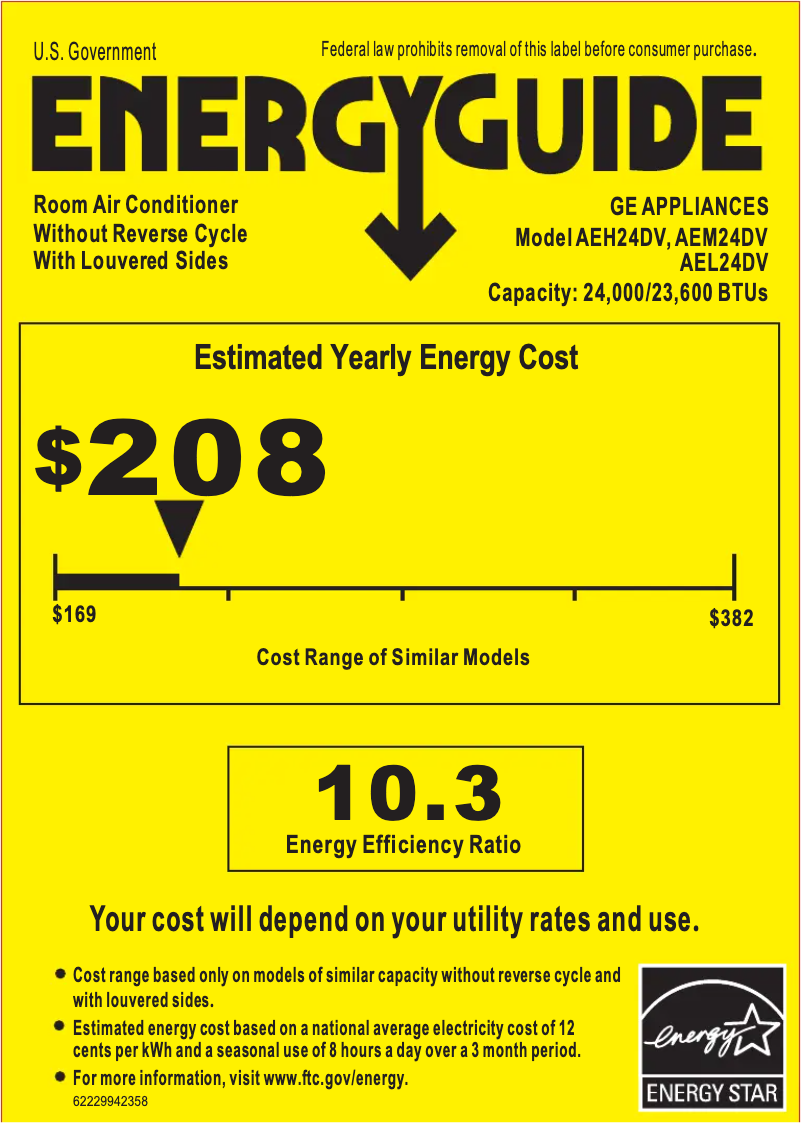 Página 1 del manual Etiqueta energética GE AEH24DV