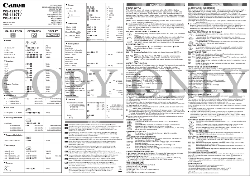 Página nº 1 - Manual de usuario Canon WS-1610T