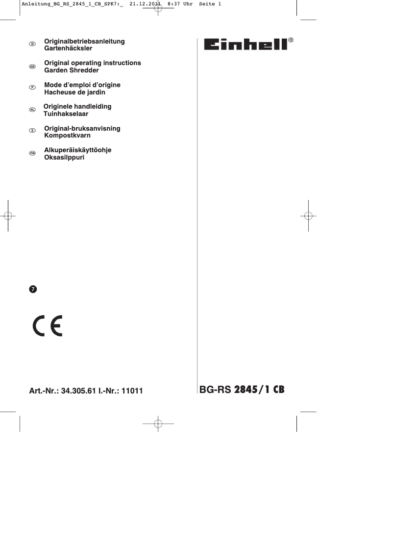 Imagen de la primera página del manual del dispositivo BG-RS 2845