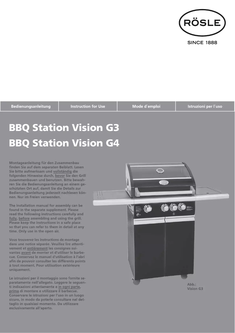 Imagen de la primera página del manual del dispositivo BBQ Station Vision G3