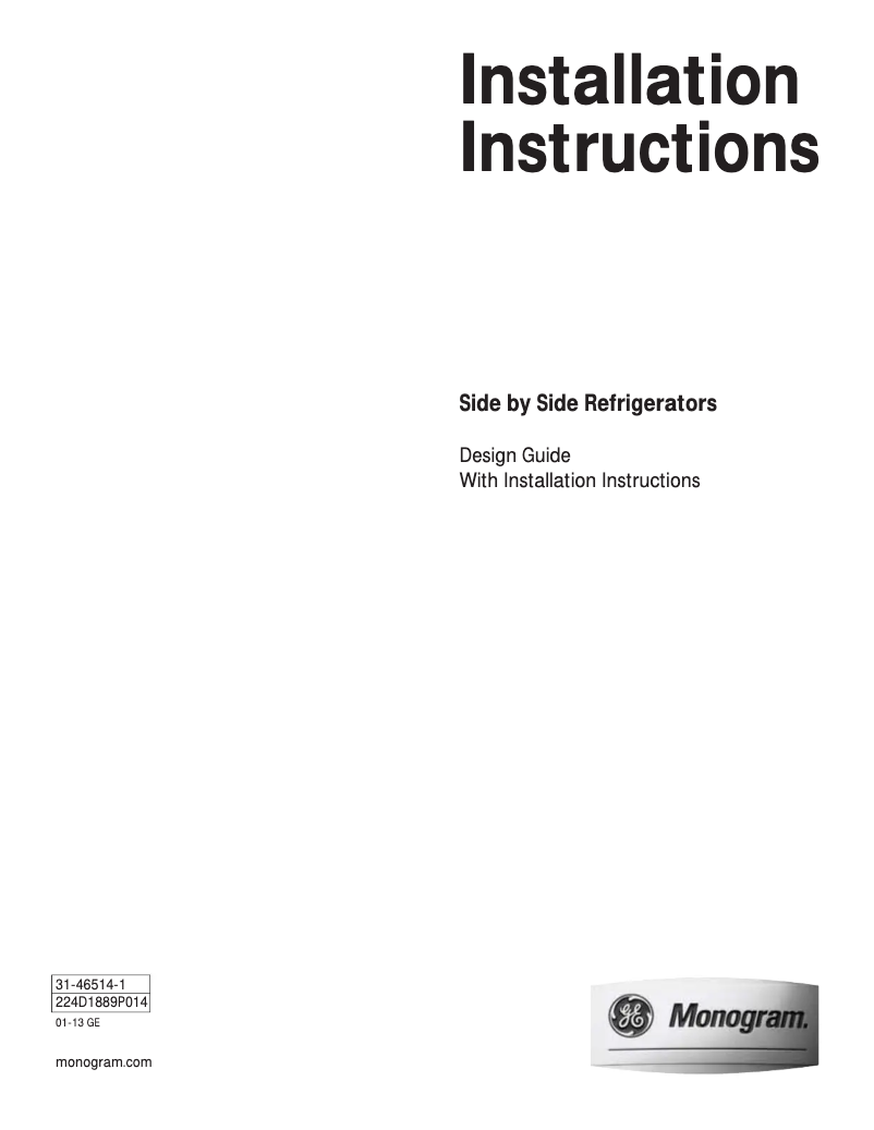 Página nº 1 - Guía de instalación GE ZISB360DX