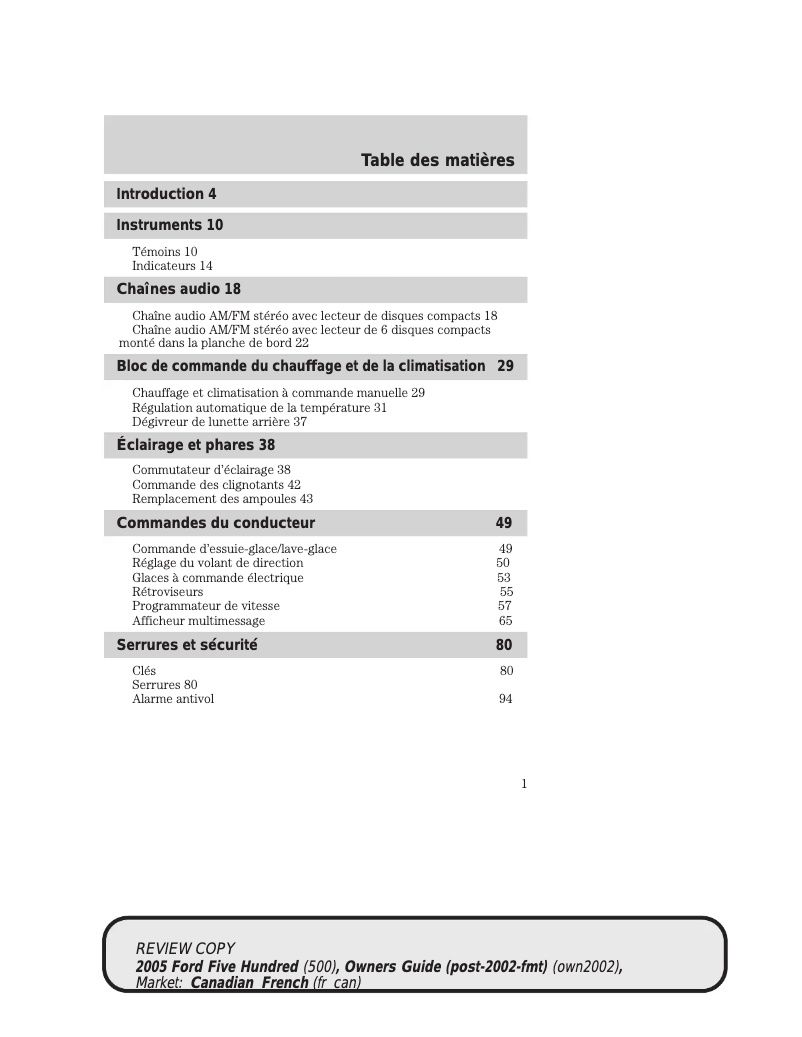 Página 1 del manual Manual de usuario Ford Five Hundred (2005)
