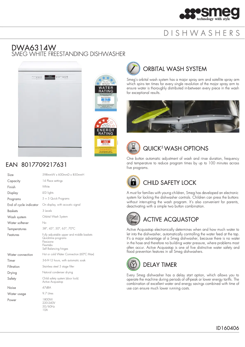 Página 1 del manual Ficha técnica Smeg DWA6314W2