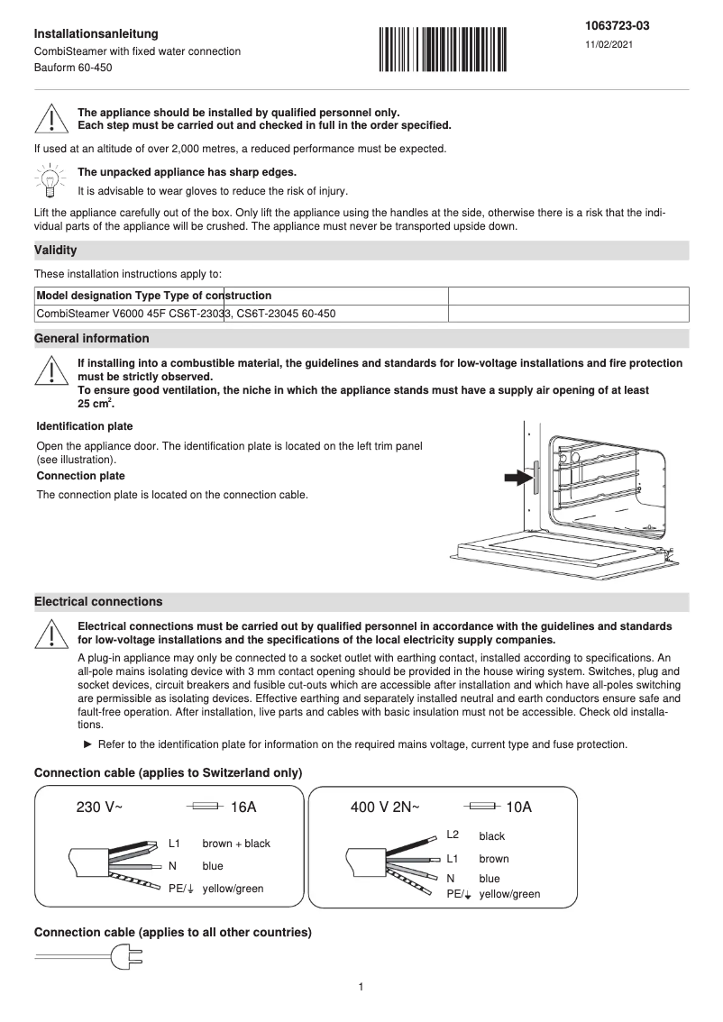 Imagen de la primera página del manual del dispositivo CombiSteamer V6000