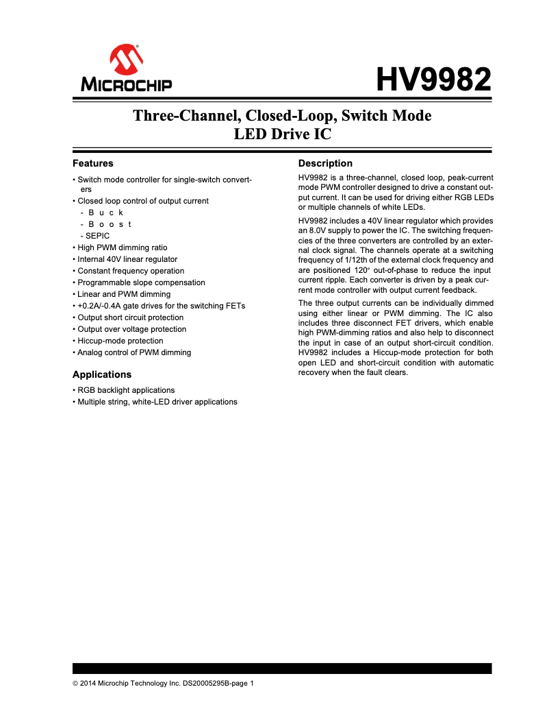 Imagen de la primera página del manual del dispositivo HV9982