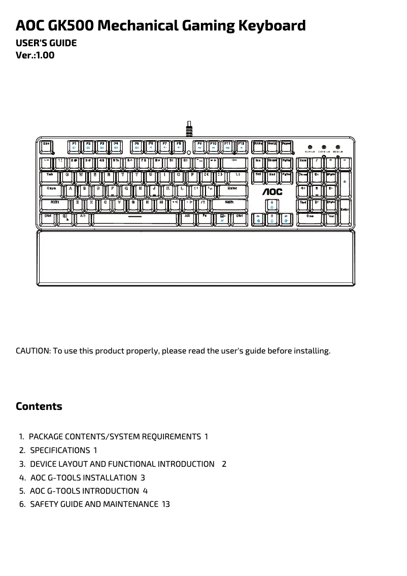 Imagen de la primera página del manual del dispositivo GK500