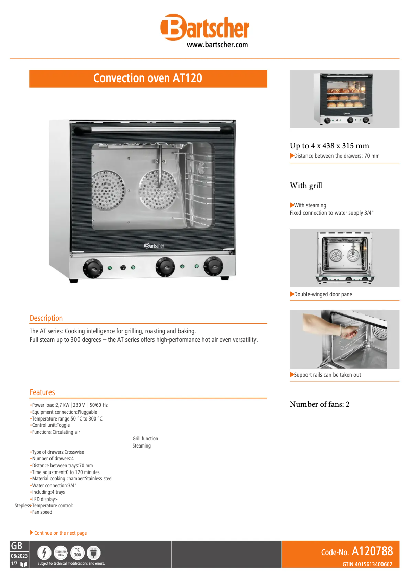 Página 1 del manual Ficha técnica Bartscher AT120