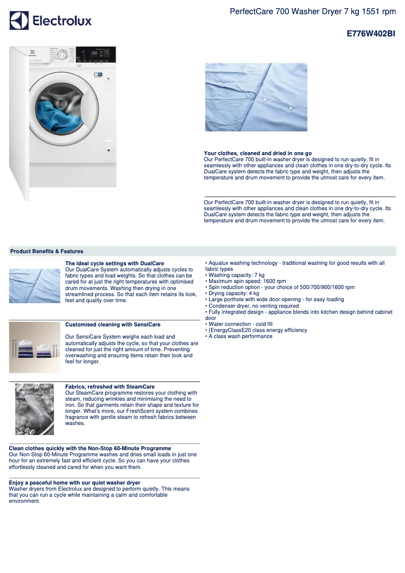 Página 1 del manual Ficha técnica Electrolux E776W402BI