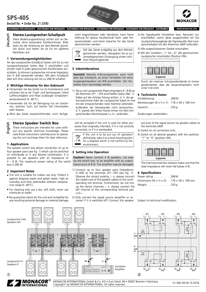 Página nº 1 - Manual de usuario Monacor SPS-40S