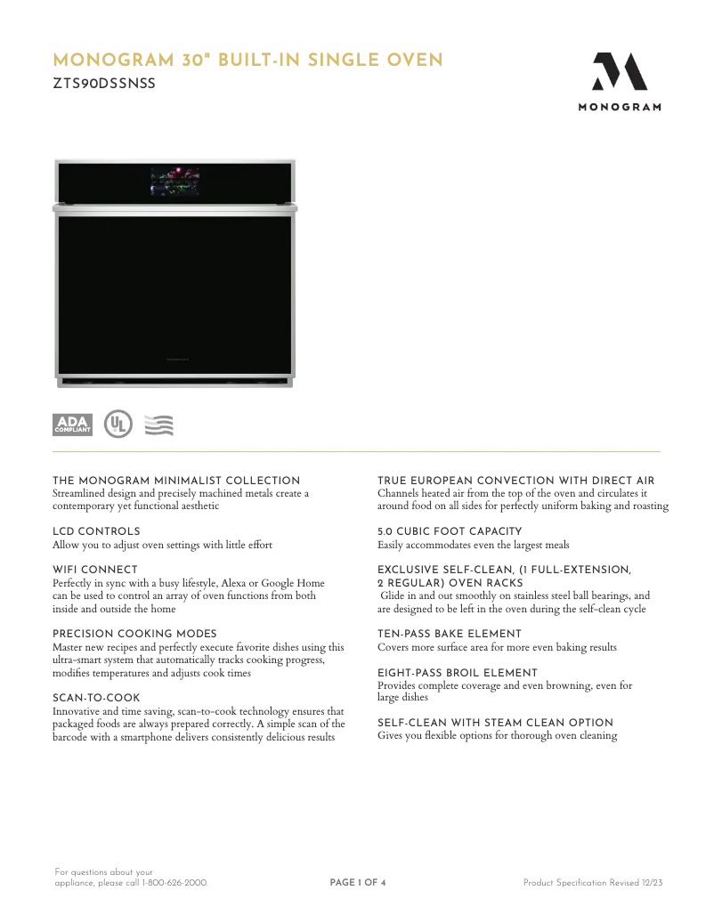 Página 1 del manual Ficha técnica Monogram ZTS90DSSNSS