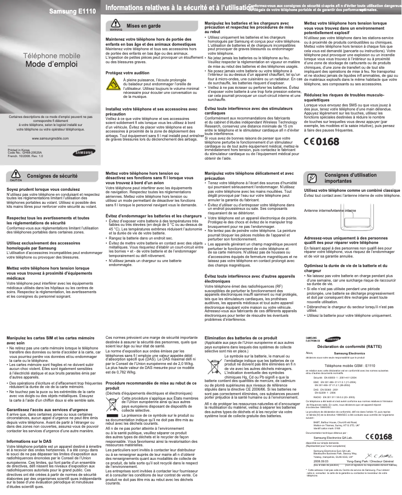 Página 1 del manual Manual de usuario Samsung E1110