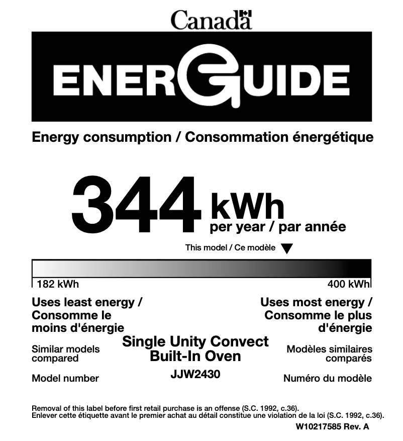 Página 1 del manual Etiqueta energética JennAir JJW2430WS