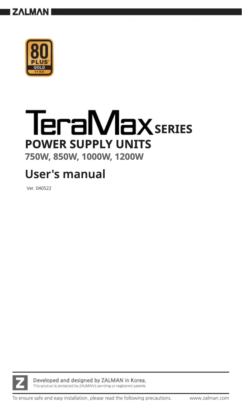 Página 1 del manual Manual de usuario Zalman TeraMax ZM850-TMX