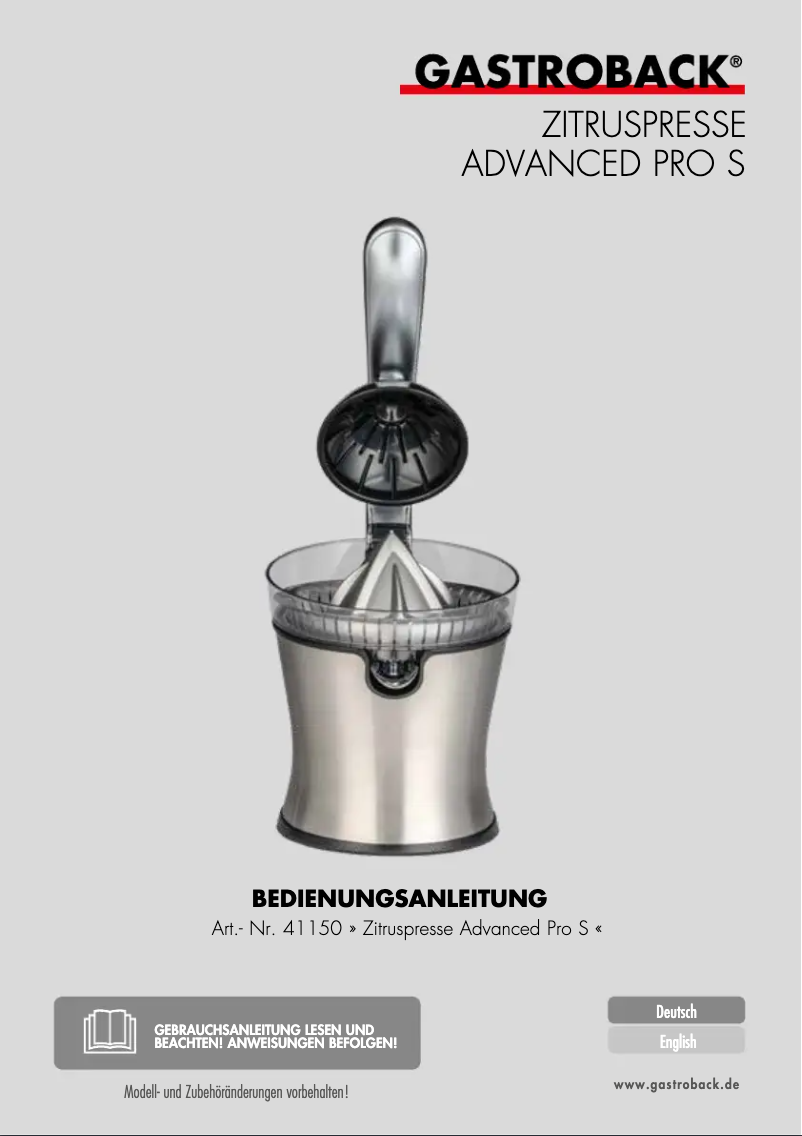 Página 1 del manual Manual de usuario Gastroback Advanced Pro S 41150