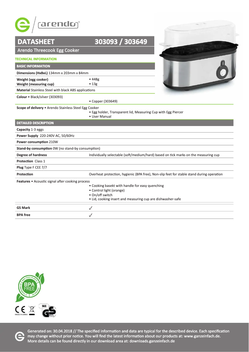 Imagen de la primera página del manual del dispositivo Threecook 303649