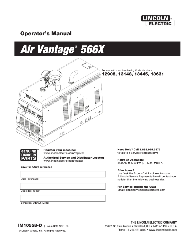 Página nº 1 - Manual de usuario Lincoln Electric Air Vantage 566X