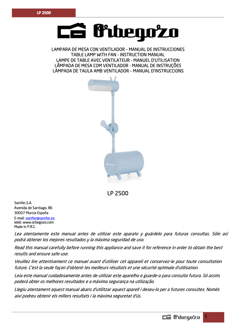 Imagen de la primera página del manual del dispositivo LP 2500