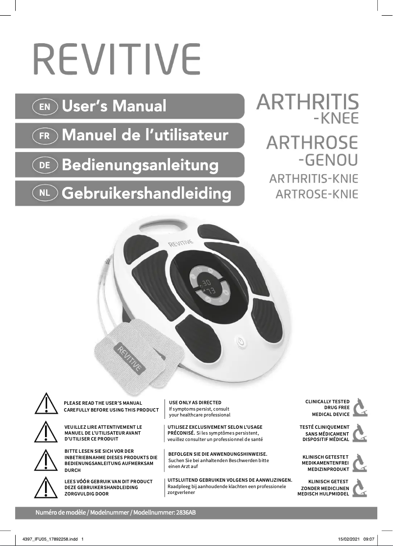 Imagen de la primera página del manual del dispositivo Arthritis Knee 2836AB