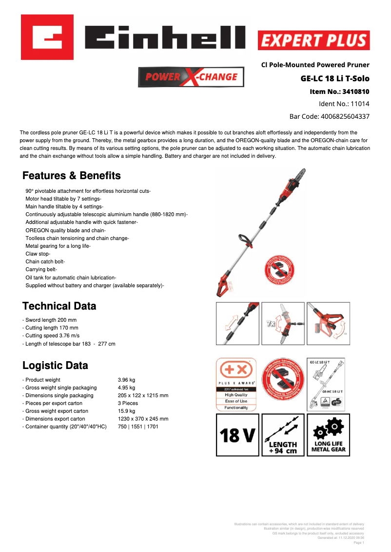Imagen de la primera página del manual del dispositivo GE-LC 18 Li T-Solo