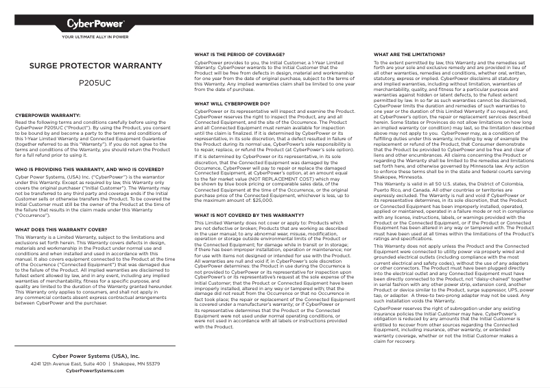 Imagen de la primera página del manual del dispositivo P205UC
