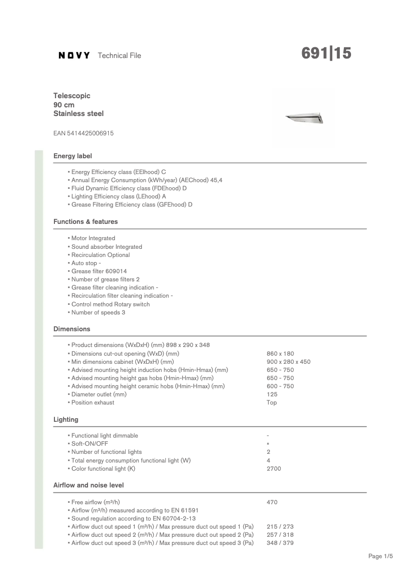 Página 1 del manual Ficha técnica Novy 691
