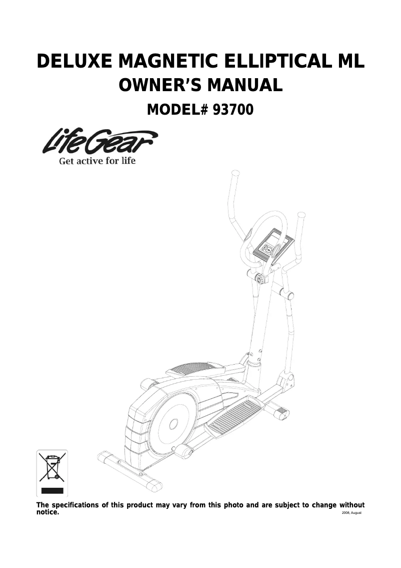 Imagen de la primera página del manual del dispositivo Deluxe Magnetic Elliptical ML 93700
