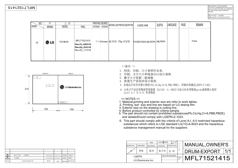 Página 1 del manual Manual de usuario LG FQ13BVW