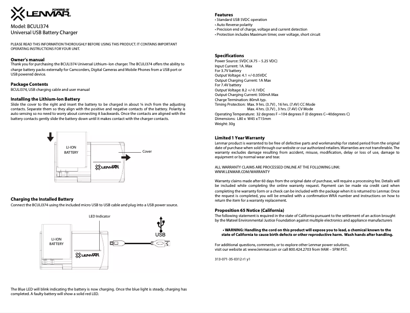 Imagen de la primera página del manual del dispositivo BCULI374