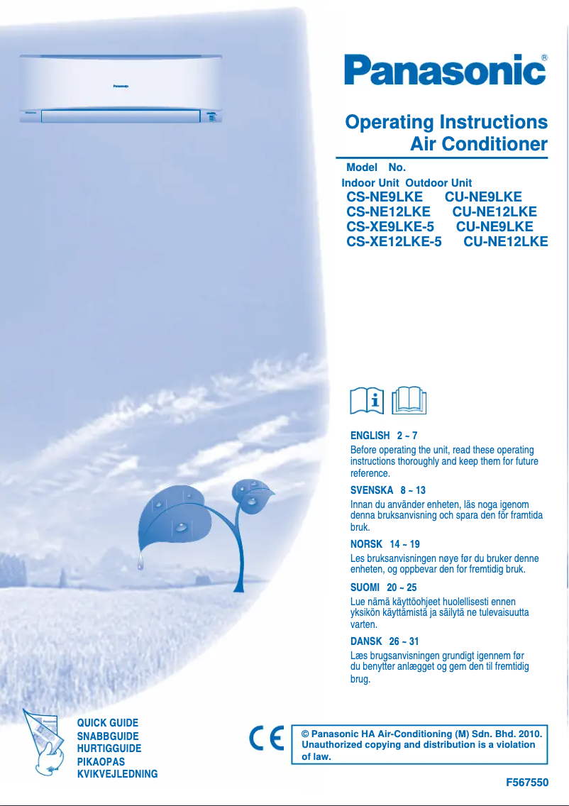 Página 1 del manual Manual de usuario Panasonic CU-NE9LKE