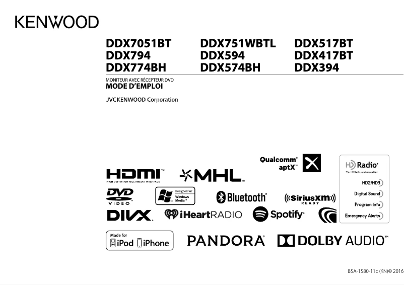 Imagen de la primera página del manual del dispositivo DDX774BH
