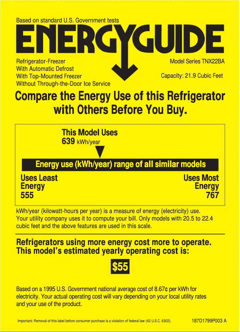 Página 1 del manual Etiqueta energética GE Profile Performance TNX22BACLWW