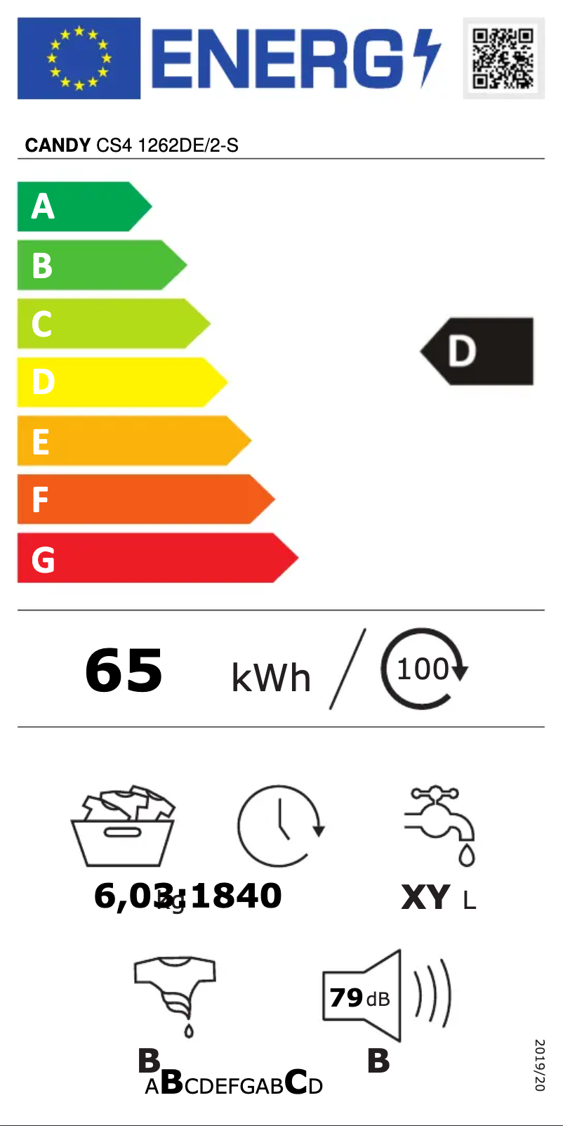 Página 1 del manual Etiqueta energética Candy CS4 1262DE/2-S