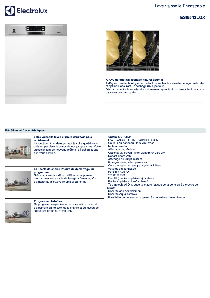 Página 1 del manual Ficha técnica Electrolux ESI5543LOX