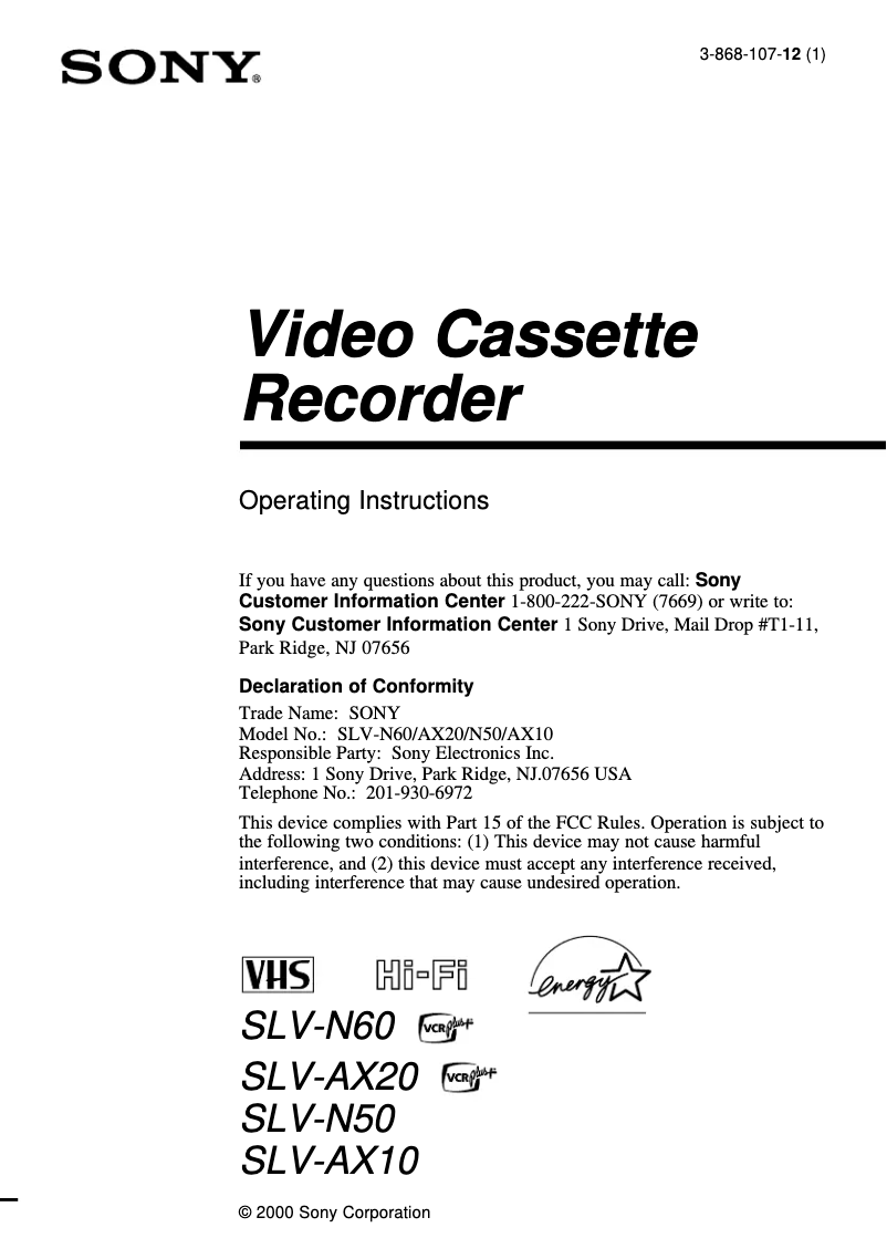 Imagen de la primera página del manual del dispositivo SLV-N50